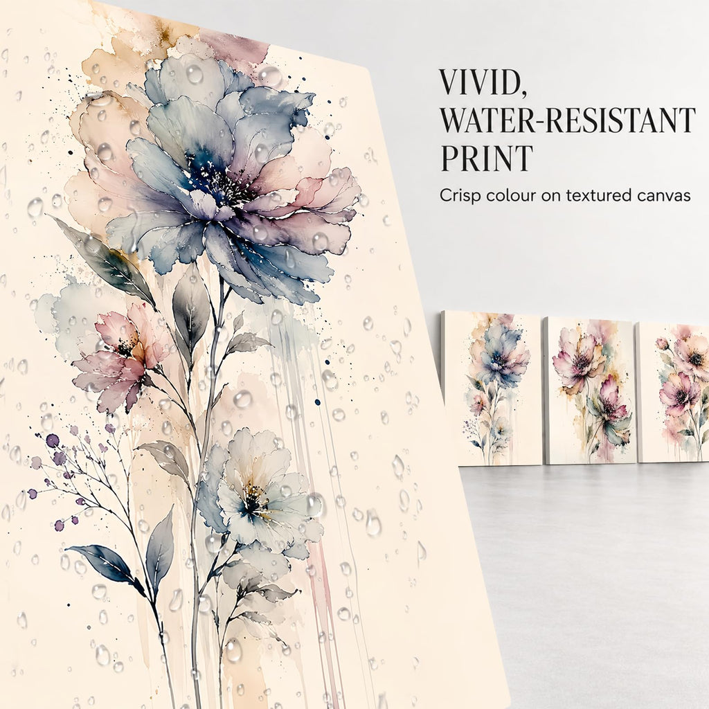 Soft Beige Floral Canvas Prints, Set of 3 Framed 12 x 16 Inch Wall Art