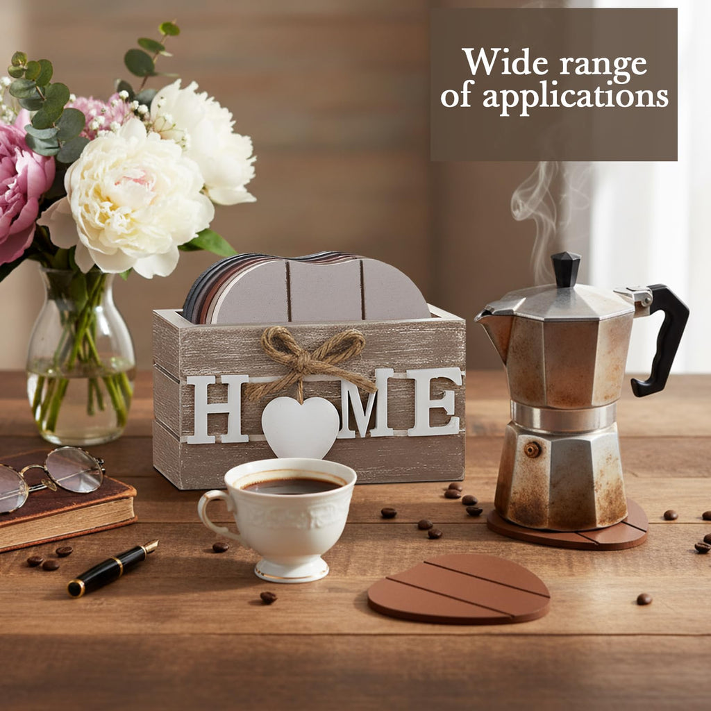 Patelai Set of 6 Wooden Heart Coasters House Warming Gifts, Home, Grey