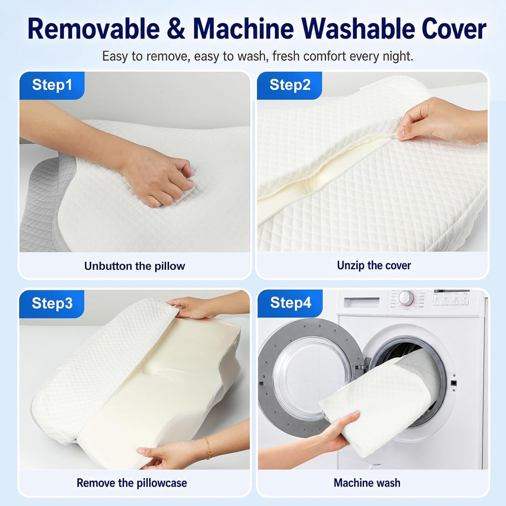 Hydomi Orthopaedic Cervical Pillow for Neck and Shoulder Pain Relief, Memory Foam Neck Support Pillow for Side, Back &Stomach Sleepers, Ergonomic Contour Bed Pillow with Armrest Design, Washable Cover