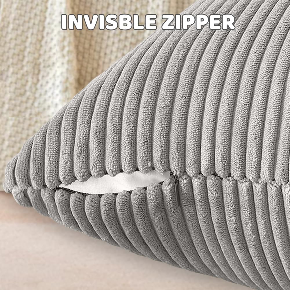 Set of 2 Corduroy Cushion Covers 40cm x 40cm,Soft Striped Square Pillow Case,Cushion Case with Invisible Zipper,Home Boho Decor Pillow Cases for Couch Sofa Bedroom,Living Room-Sage Green