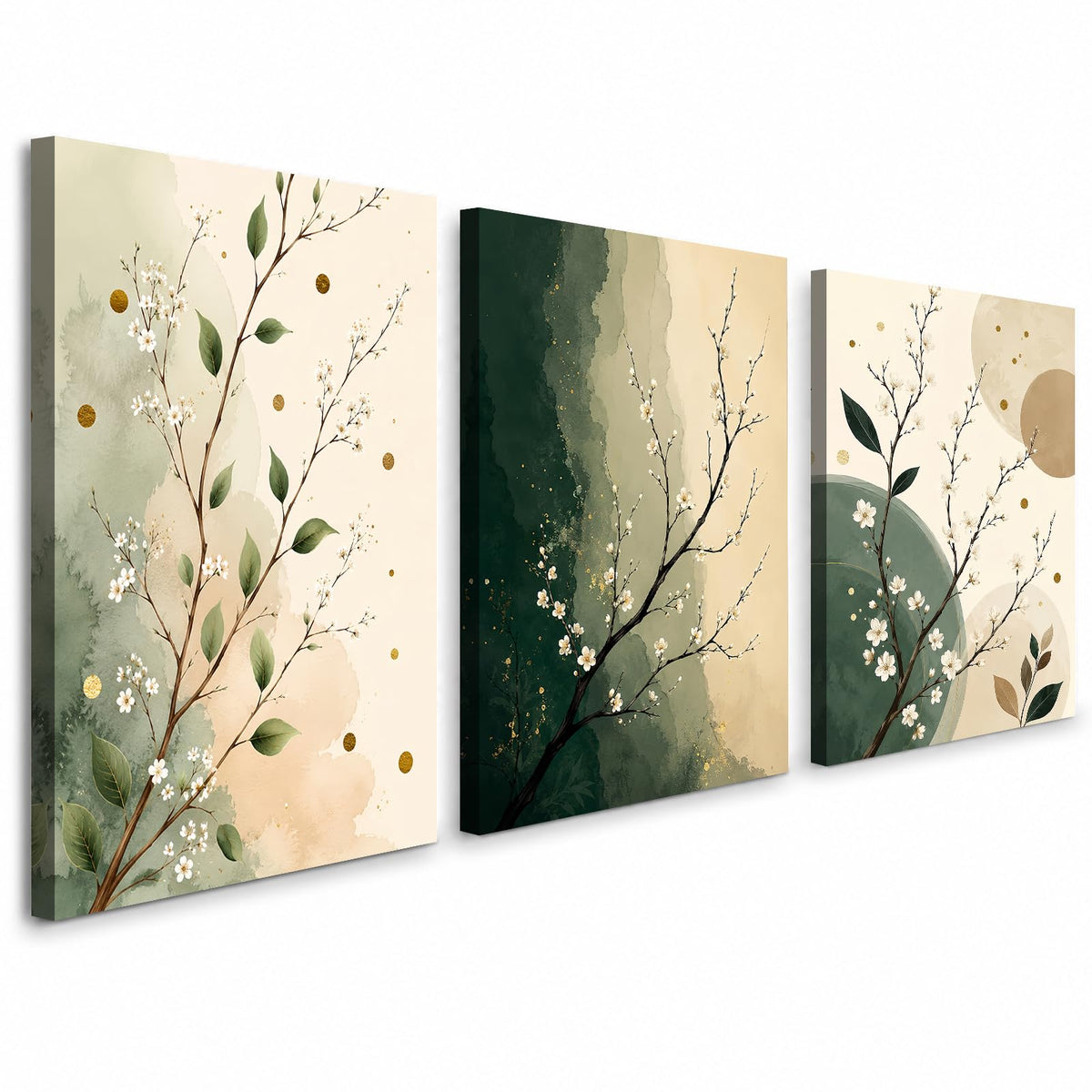 Soft Beige Floral Canvas Prints, Set of 3 Framed 12 x 16 Inch Wall Art