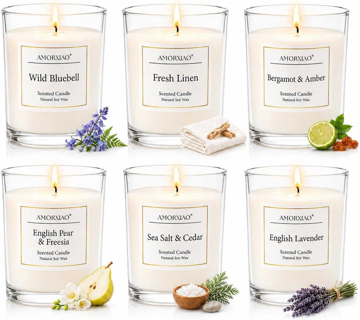 Yinuo Mirror Scented Candles Gift Set for Women, 6x100g Soy Wax, 6 Scents