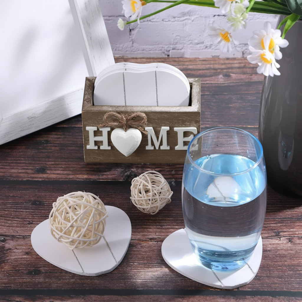 Patelai Set of 6 Wooden Heart Coasters House Warming Gifts, Home, Grey