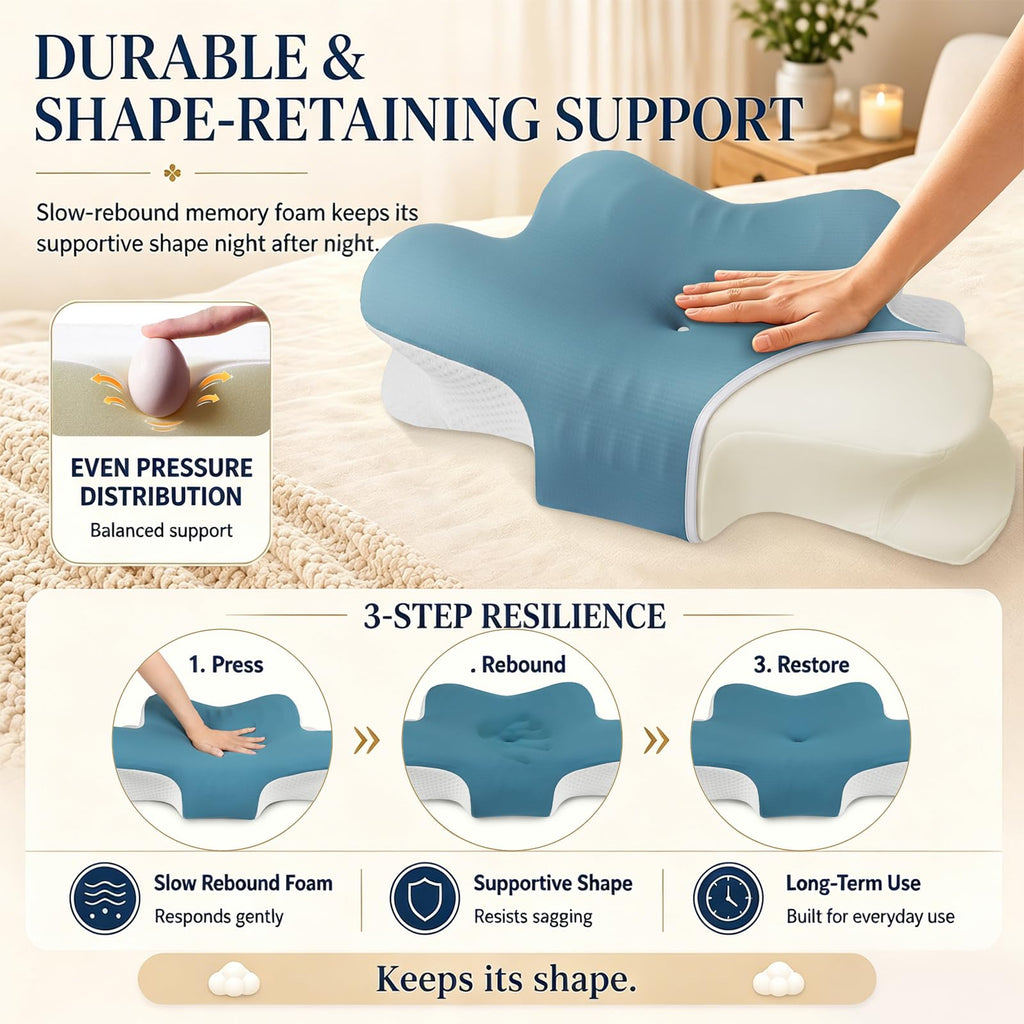 Hydomi Orthopaedic Cervical Pillow for Neck and Shoulder Pain Relief, Memory Foam Neck Support Pillow for Side, Back &Stomach Sleepers, Ergonomic Contour Bed Pillow with Armrest Design, Washable Cover