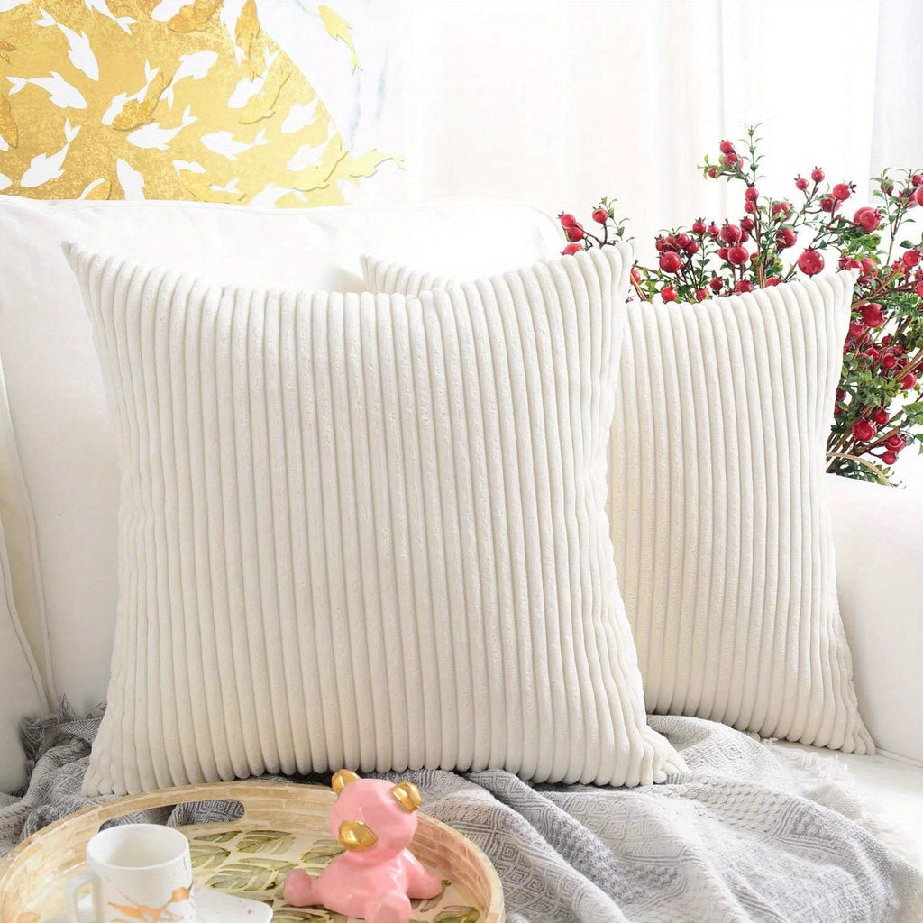 Set of 2 Corduroy Cushion Covers 40cm x 40cm,Soft Striped Square Pillow Case,Cushion Case with Invisible Zipper,Home Boho Decor Pillow Cases for Couch Sofa Bedroom,Living Room-Sage Green