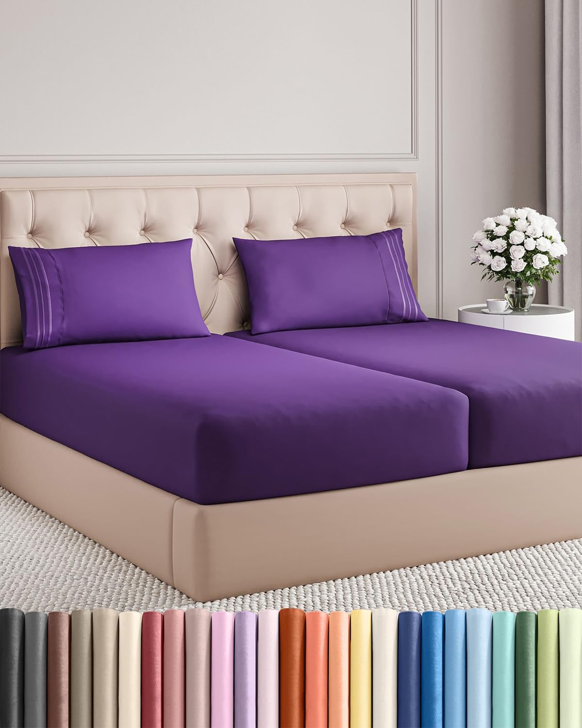 Queen Size 4 Piece Sheet Set - Breathable & Cooling Sheets - Dark Grey