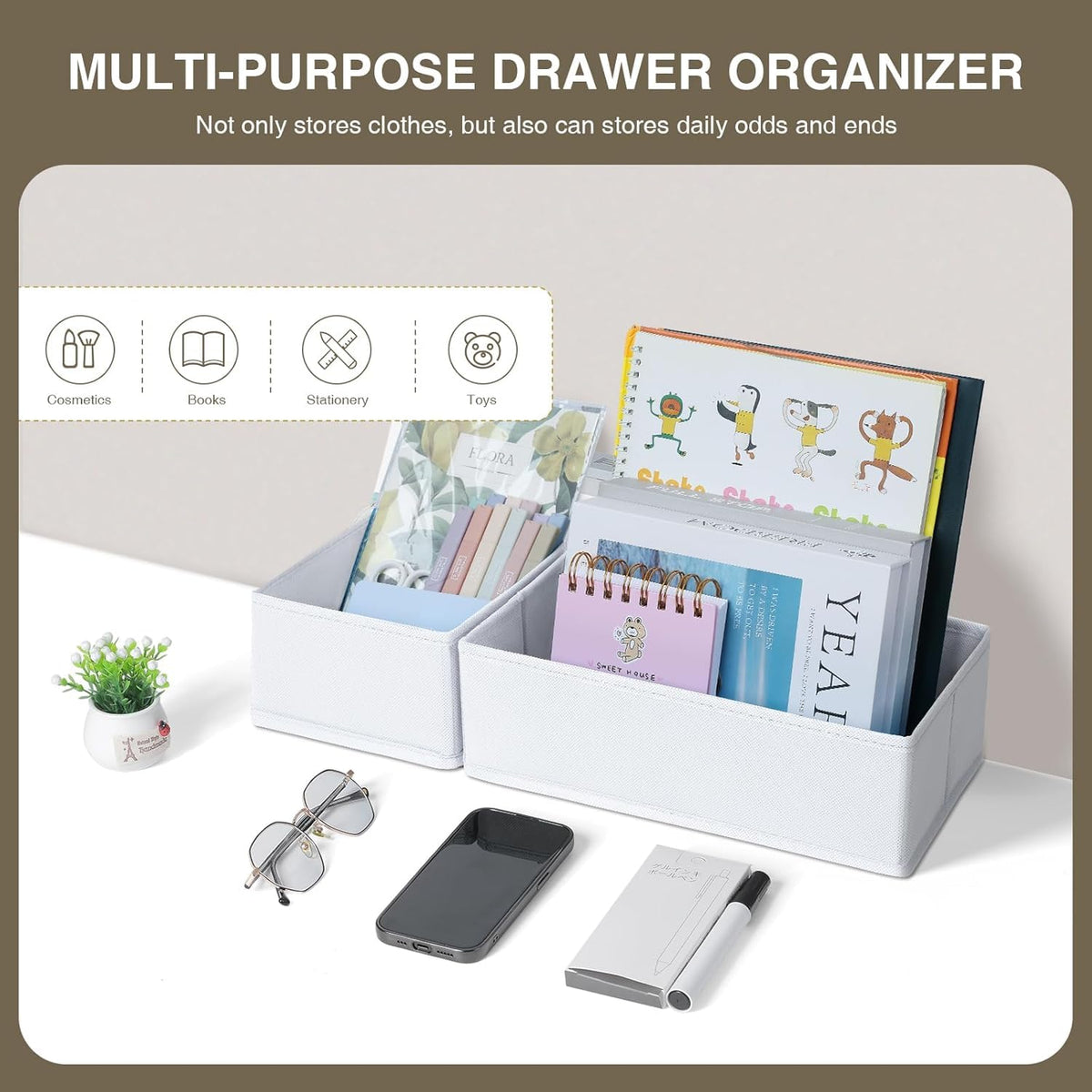 DIMJ 12 Pack Drawer Organisers Foldable Storage Box Fabric Drawer Dividers Wardrobe Storage Organiser Storage Cubes for Bras, Socks, Underwear, Ties, Scarves, Cosmetics