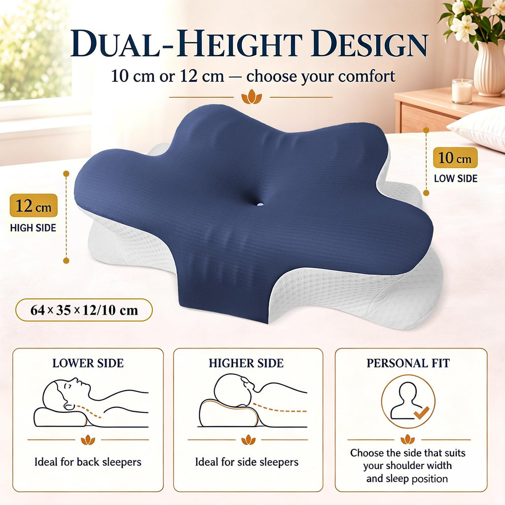 Hydomi Orthopaedic Cervical Pillow for Neck and Shoulder Pain Relief, Memory Foam Neck Support Pillow for Side, Back &Stomach Sleepers, Ergonomic Contour Bed Pillow with Armrest Design, Washable Cover