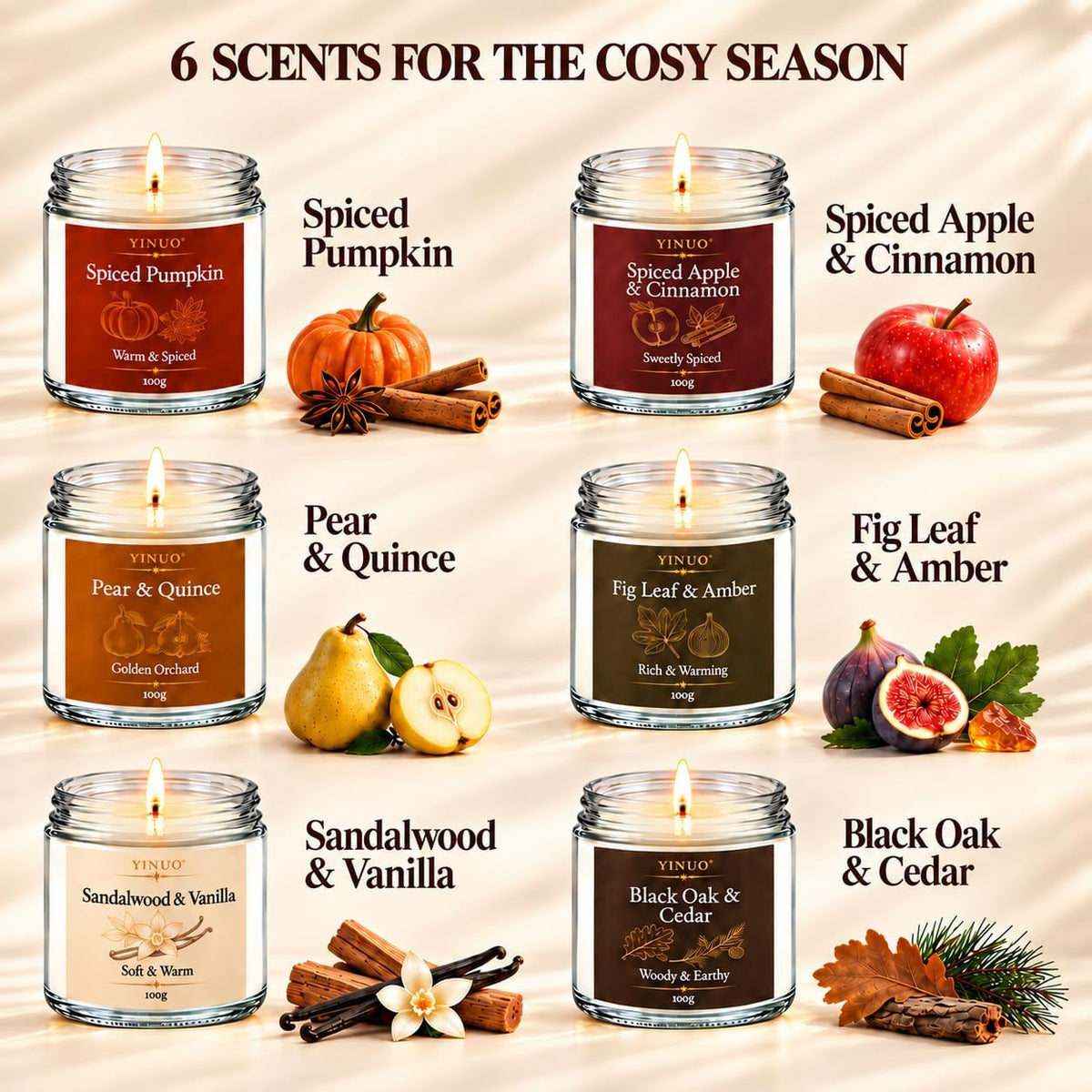 Scented Candles Gift Set, All Occasions Home Spa Gift Box for Relaxation (6 Pack Autumn Glow Collection)