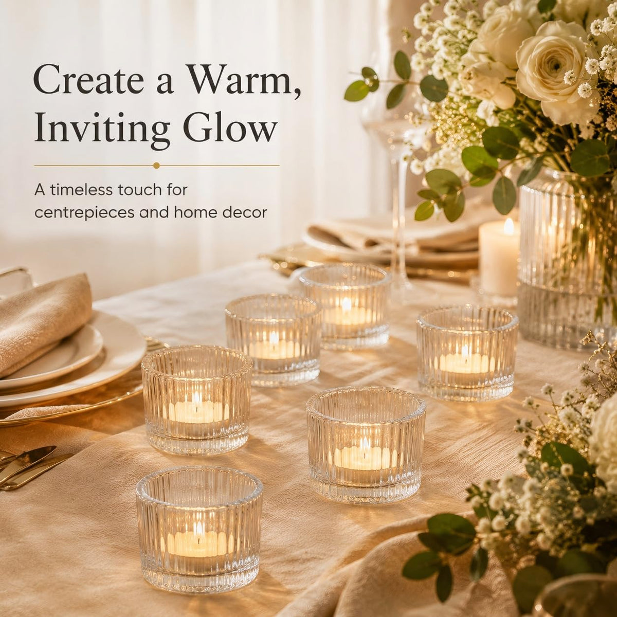 12 Pcs Amber Glass Votive Candle Holders, Small Tea Lights Candle Holder for Table Centerpiece Decor, Vintage Candle Holders for Wedding Decor Table Birthday Party Home (Amber)