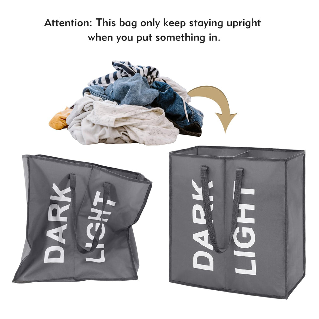 DOKEHOM 80L Collapsible Laundry Basket Bag with 2 Sections, Dark Grey