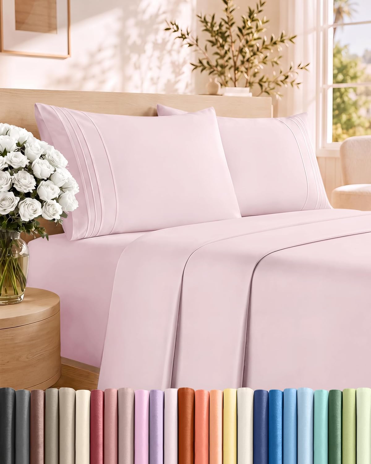 Queen Size 4 Piece Sheet Set - Breathable & Cooling Sheets - Dark Grey