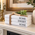 Decorative White Books, Hardcover Books Decorative, Set of 3 Stacked Book for Decorating Coffee Tables and Shelves (Home|Sweet|Home)