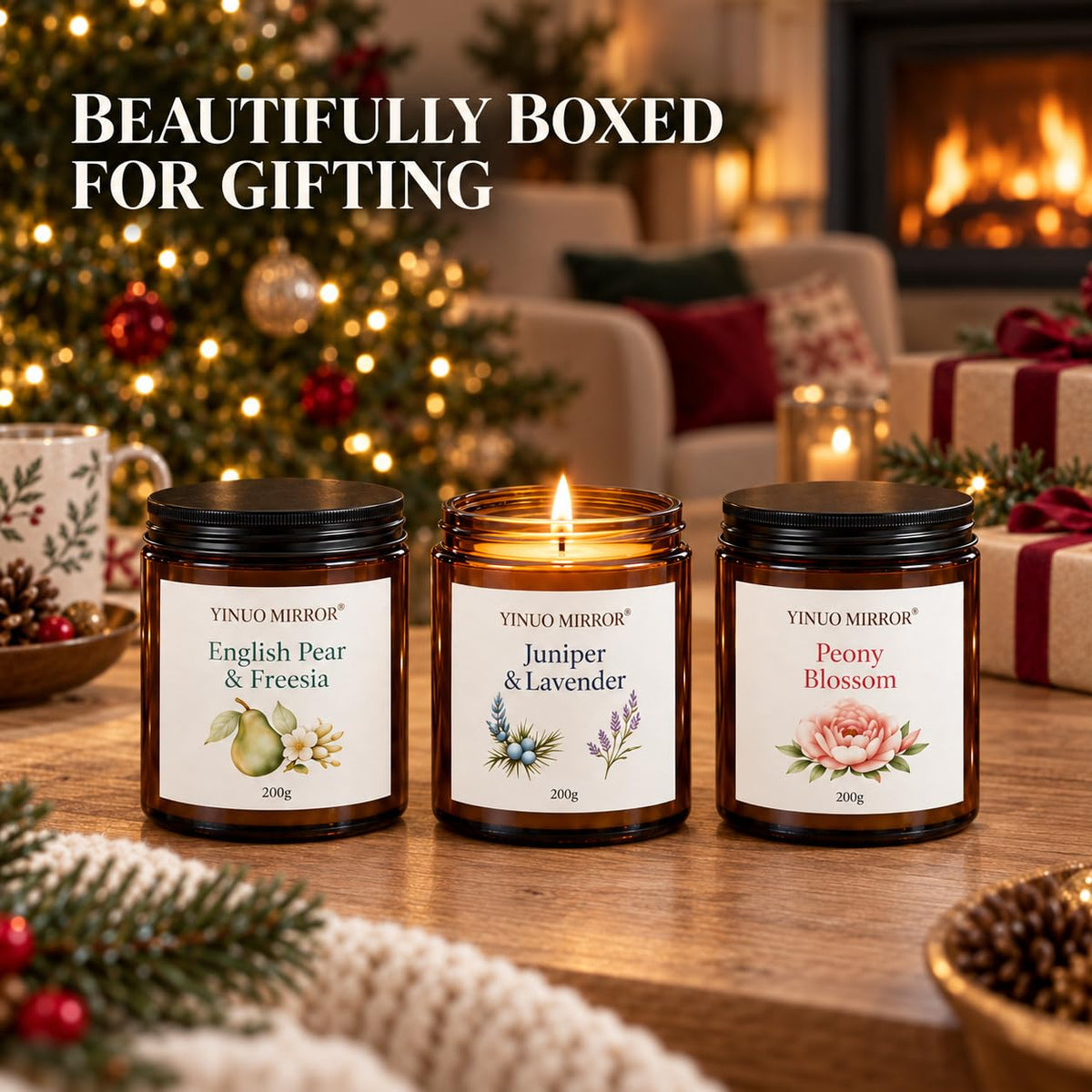 Yinuo Mirror Scented Candles Gift Set for Women, 6x100g Soy Wax, 6 Scents