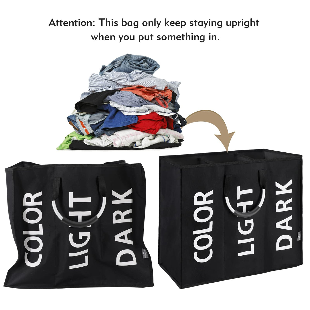 DOKEHOM 80L Collapsible Laundry Basket Bag with 2 Sections, Dark Grey