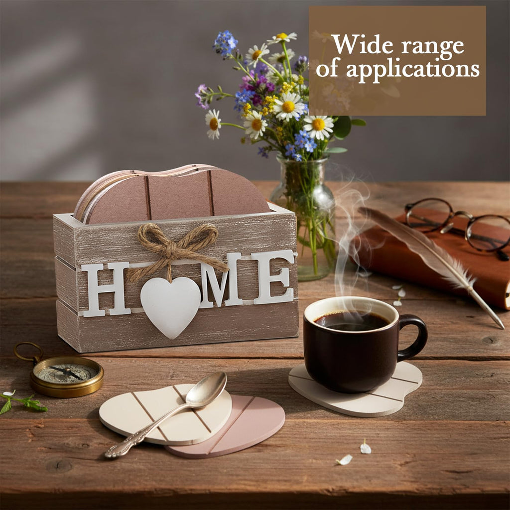 Patelai Set of 6 Wooden Heart Coasters House Warming Gifts, Home, Grey