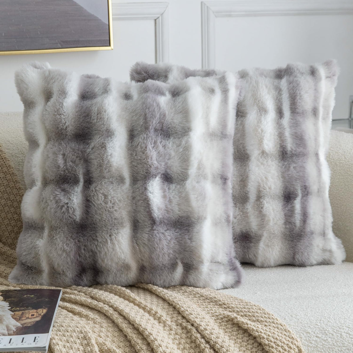 Madizz Pack of 2 Thick Plush Faux Wool Cushion Covers 45x45 cm Cream Soft Neutral Decorative Throw Pillow Covers Accent Boho Pillowcases for Couch Sofa Bedroom Pillow Shell