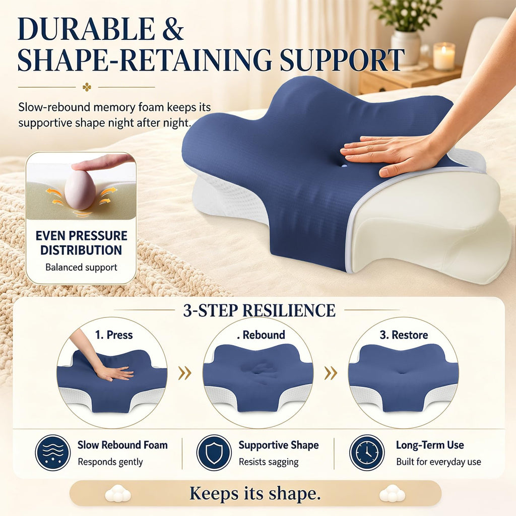 Hydomi Orthopaedic Cervical Pillow for Neck and Shoulder Pain Relief, Memory Foam Neck Support Pillow for Side, Back &Stomach Sleepers, Ergonomic Contour Bed Pillow with Armrest Design, Washable Cover