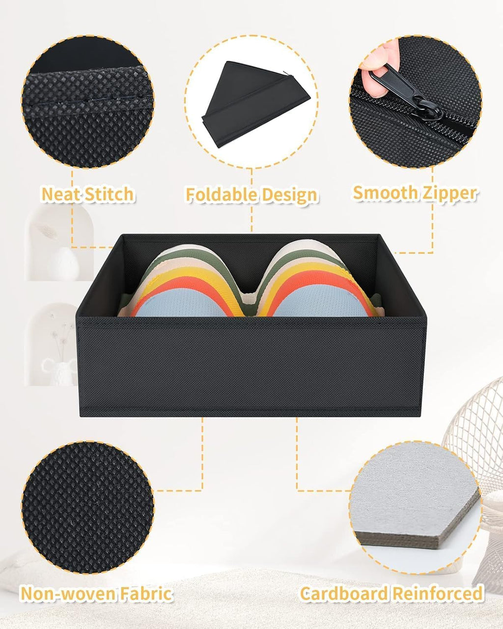 DIMJ 12 Pack Drawer Organisers Foldable Storage Box Fabric Drawer Dividers Wardrobe Storage Organiser Storage Cubes for Bras, Socks, Underwear, Ties, Scarves, Cosmetics