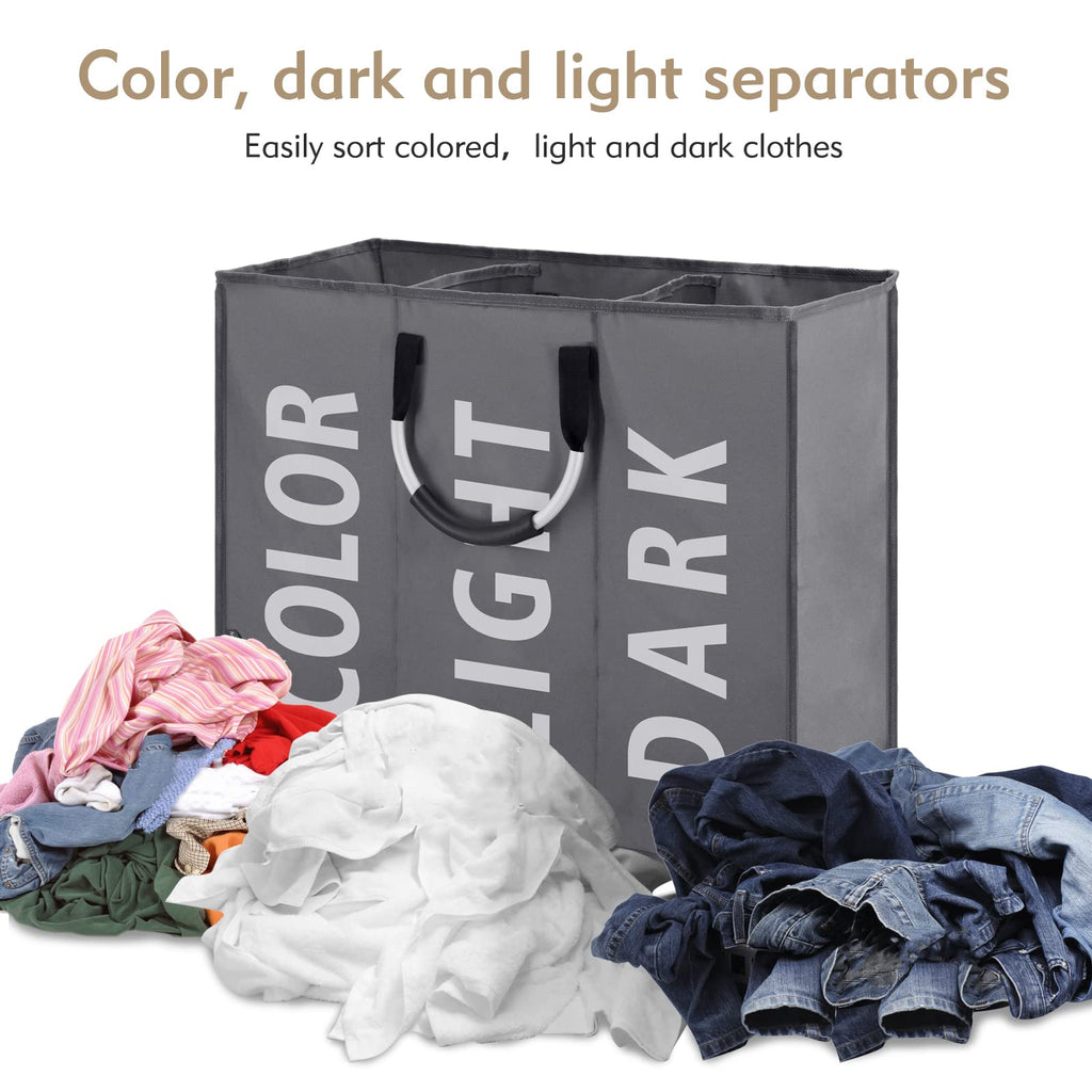 DOKEHOM 80L Collapsible Laundry Basket Bag with 2 Sections, Dark Grey
