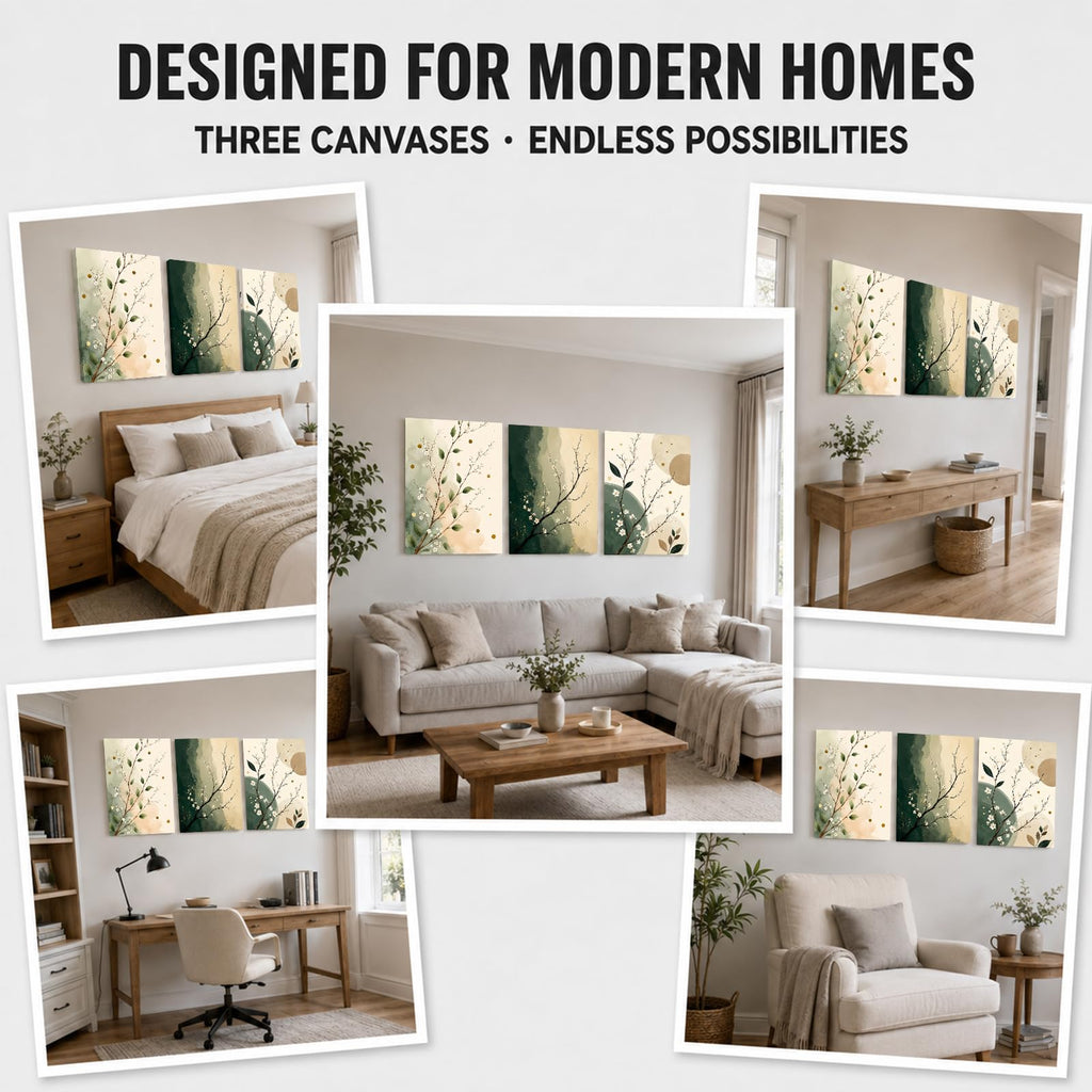 Soft Beige Floral Canvas Prints, Set of 3 Framed 12 x 16 Inch Wall Art