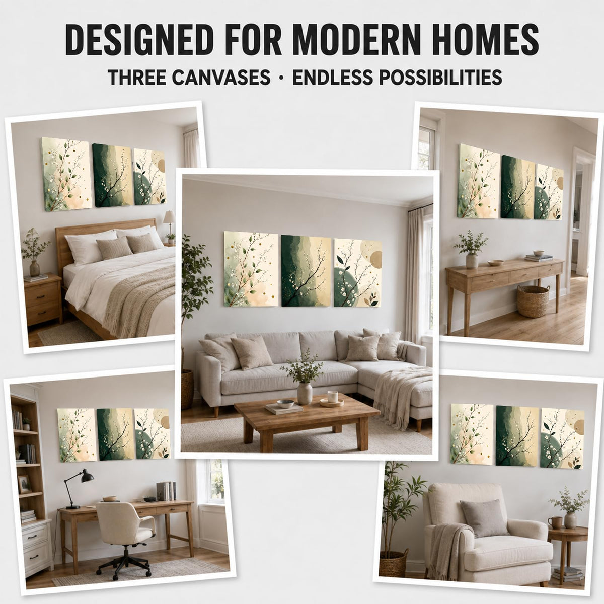 Soft Beige Floral Canvas Prints, Set of 3 Framed 12 x 16 Inch Wall Art