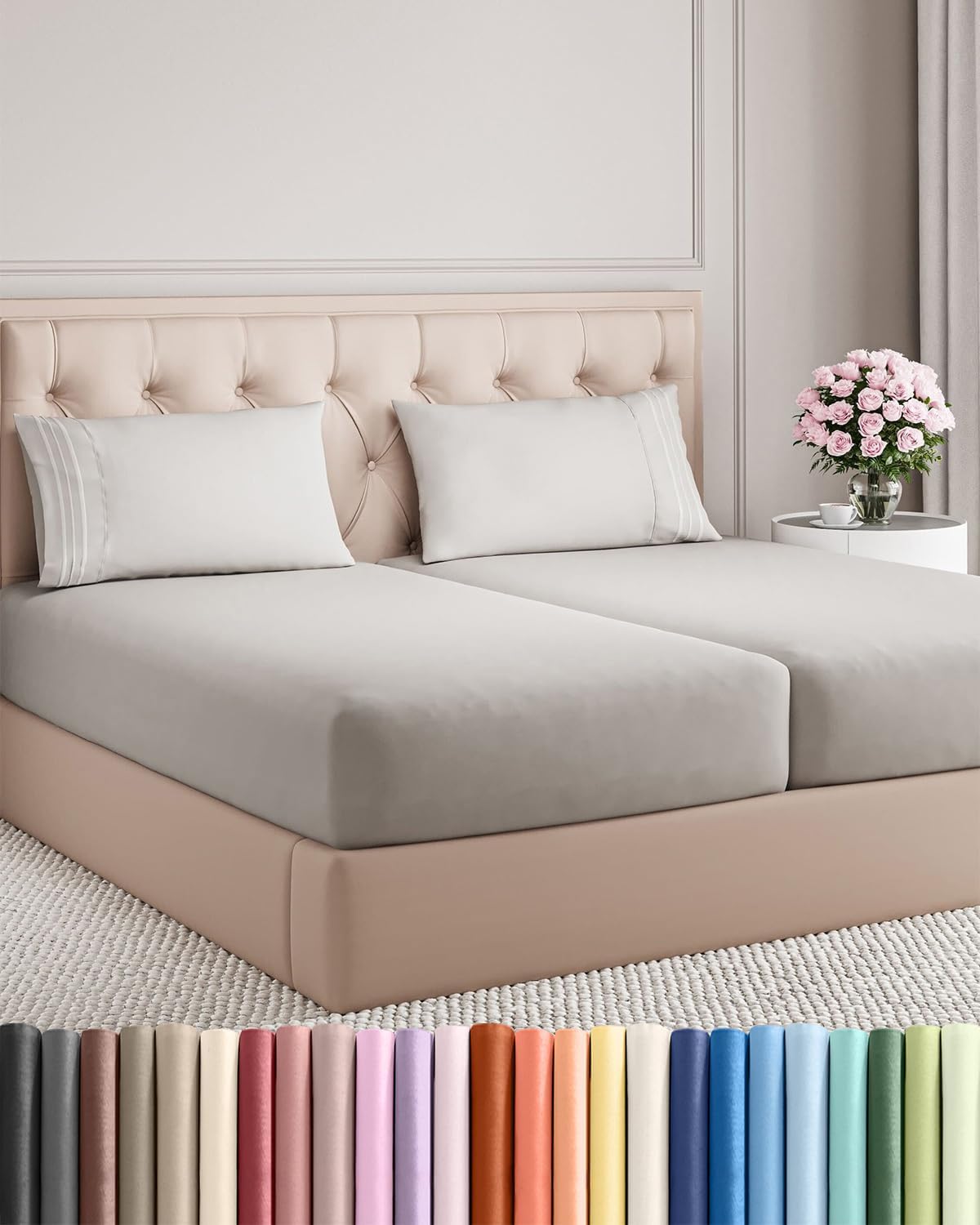 Queen Size 4 Piece Sheet Set - Breathable & Cooling Sheets - Dark Grey