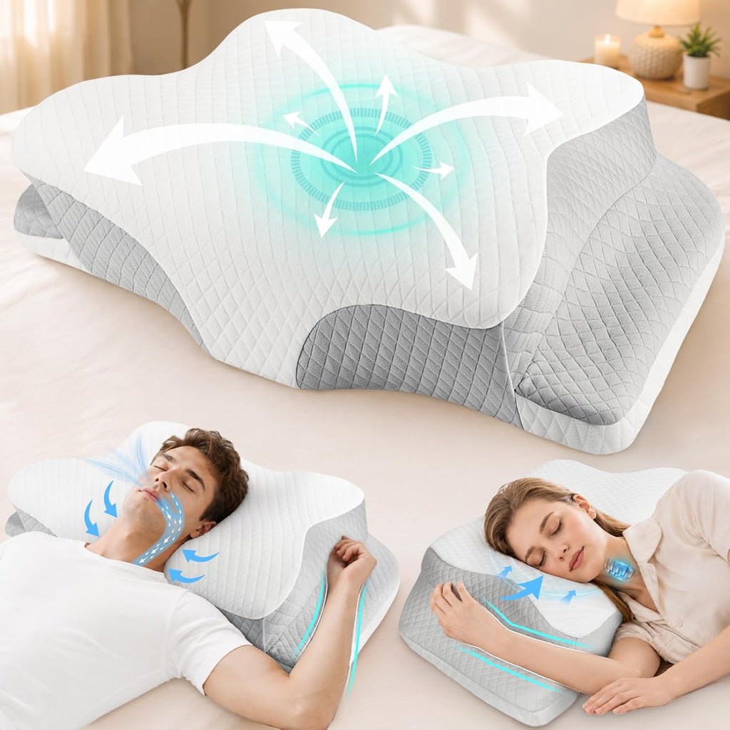 Hydomi Orthopaedic Cervical Pillow for Neck and Shoulder Pain Relief, Memory Foam Neck Support Pillow for Side, Back &Stomach Sleepers, Ergonomic Contour Bed Pillow with Armrest Design, Washable Cover