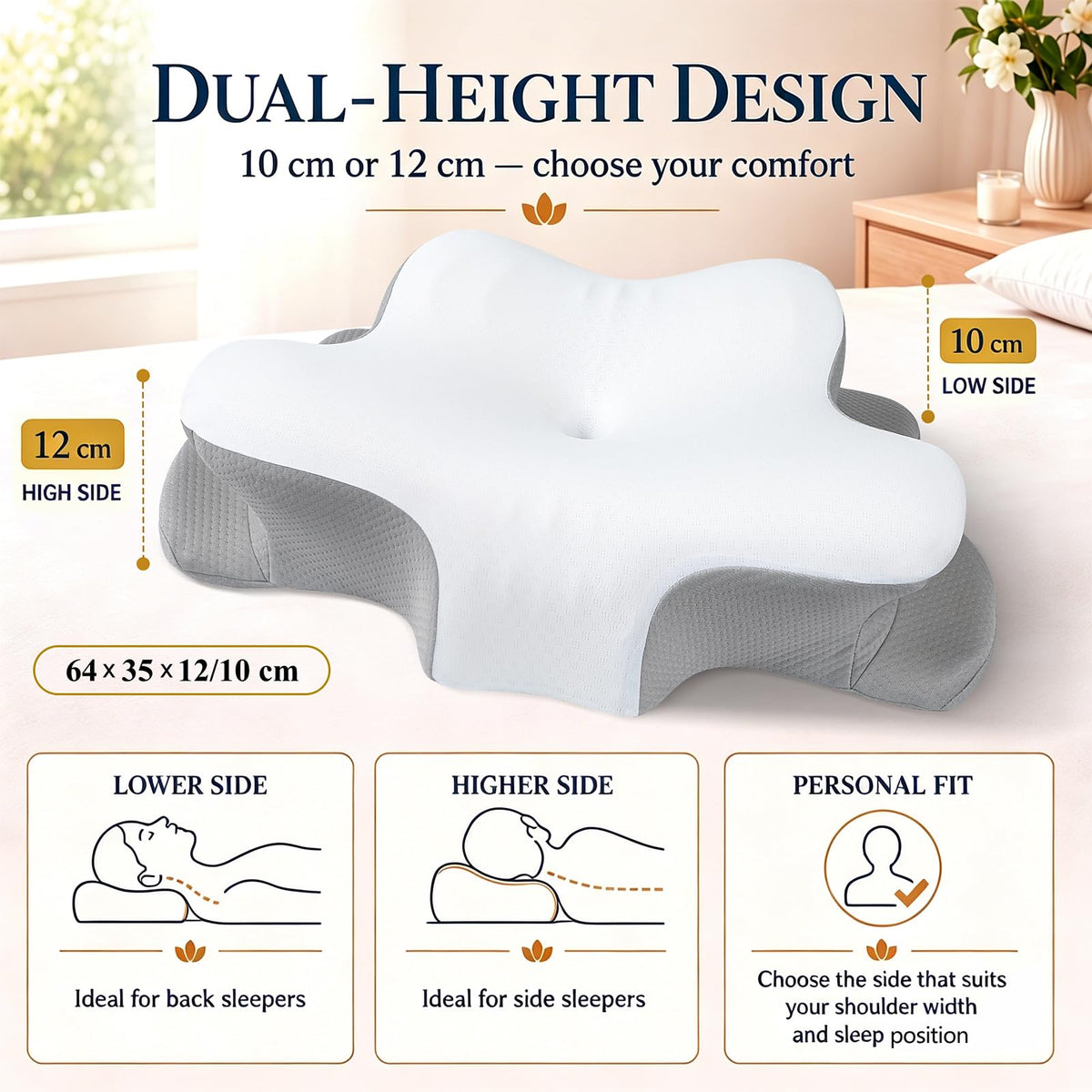 Hydomi Orthopaedic Cervical Pillow for Neck and Shoulder Pain Relief, Memory Foam Neck Support Pillow for Side, Back &Stomach Sleepers, Ergonomic Contour Bed Pillow with Armrest Design, Washable Cover