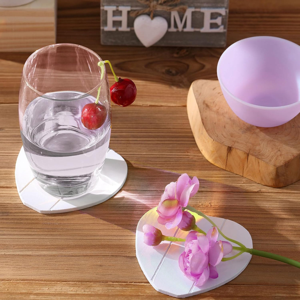 Patelai Set of 6 Wooden Heart Coasters House Warming Gifts, Home, Grey
