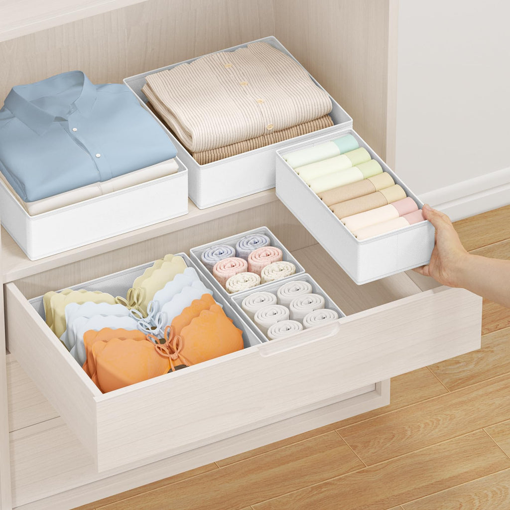 DIMJ 12 Pack Drawer Organisers Foldable Storage Box Fabric Drawer Dividers Wardrobe Storage Organiser Storage Cubes for Bras, Socks, Underwear, Ties, Scarves, Cosmetics