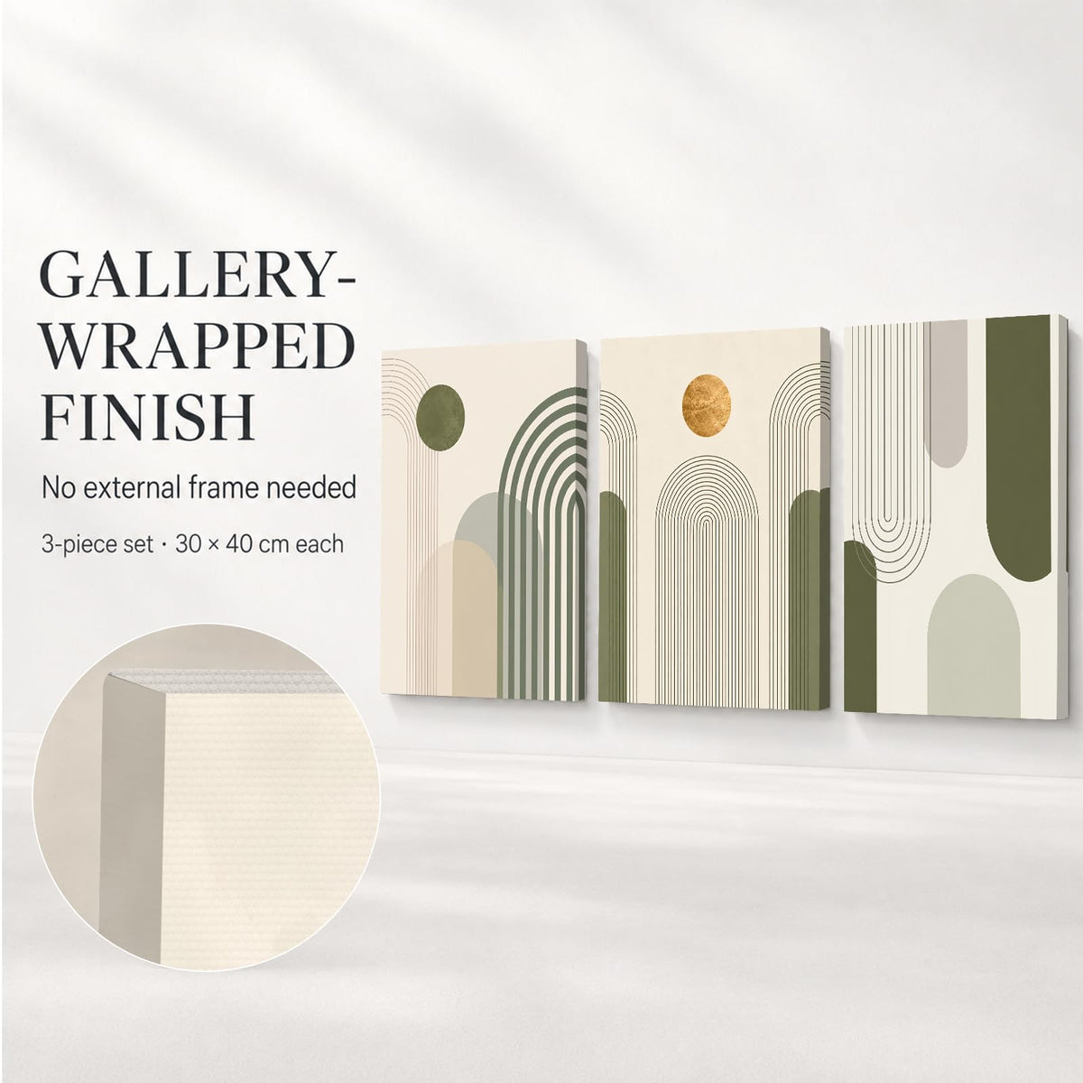Soft Beige Floral Canvas Prints, Set of 3 Framed 12 x 16 Inch Wall Art