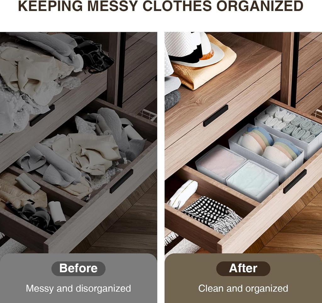 DIMJ 12 Pack Drawer Organisers Foldable Storage Box Fabric Drawer Dividers Wardrobe Storage Organiser Storage Cubes for Bras, Socks, Underwear, Ties, Scarves, Cosmetics