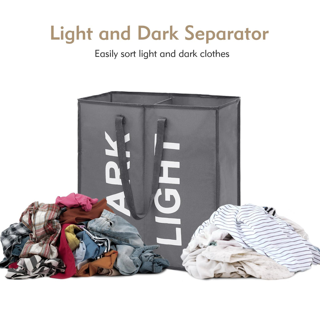 DOKEHOM 80L Collapsible Laundry Basket Bag with 2 Sections, Dark Grey