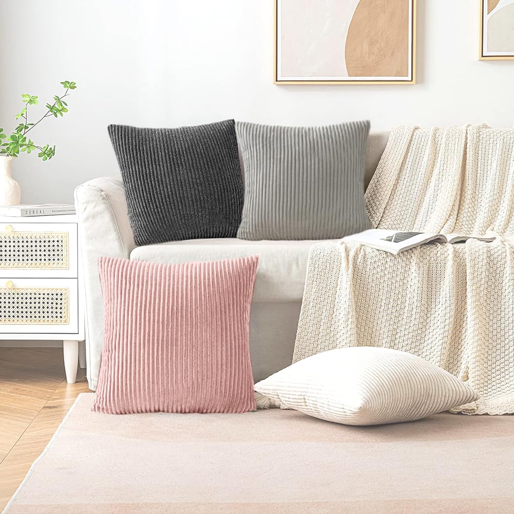 Set of 2 Corduroy Cushion Covers 40cm x 40cm,Soft Striped Square Pillow Case,Cushion Case with Invisible Zipper,Home Boho Decor Pillow Cases for Couch Sofa Bedroom,Living Room-Sage Green