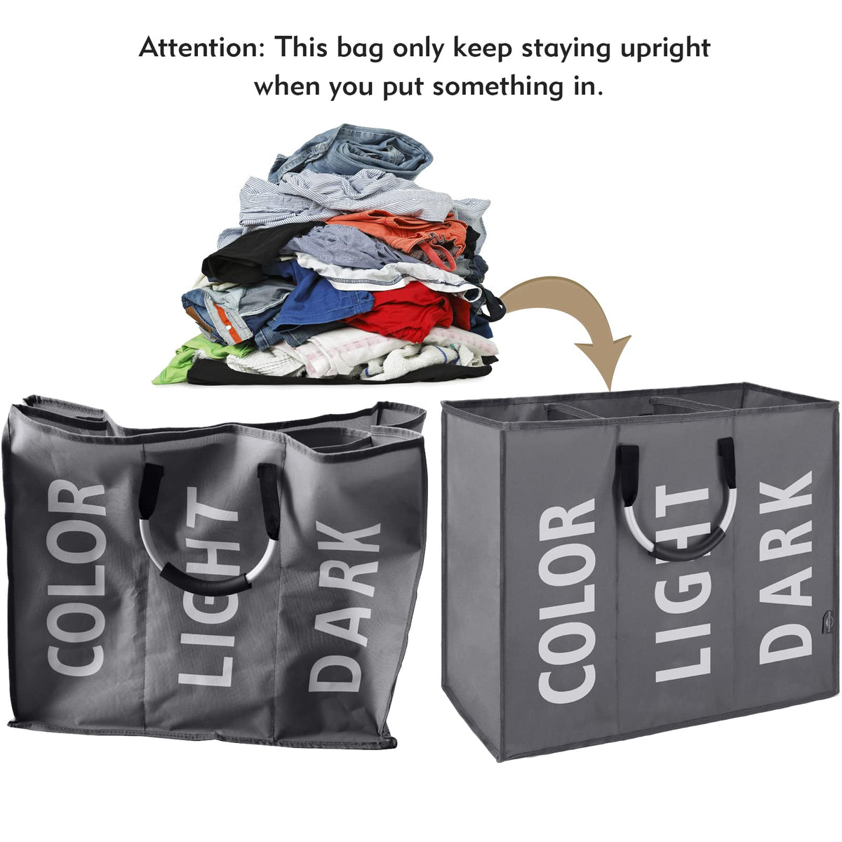 DOKEHOM 80L Collapsible Laundry Basket Bag with 2 Sections, Dark Grey