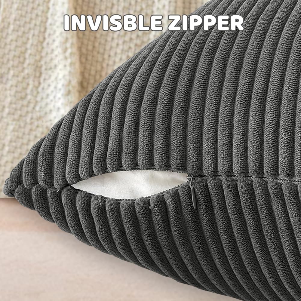Set of 2 Corduroy Cushion Covers 40cm x 40cm,Soft Striped Square Pillow Case,Cushion Case with Invisible Zipper,Home Boho Decor Pillow Cases for Couch Sofa Bedroom,Living Room-Sage Green