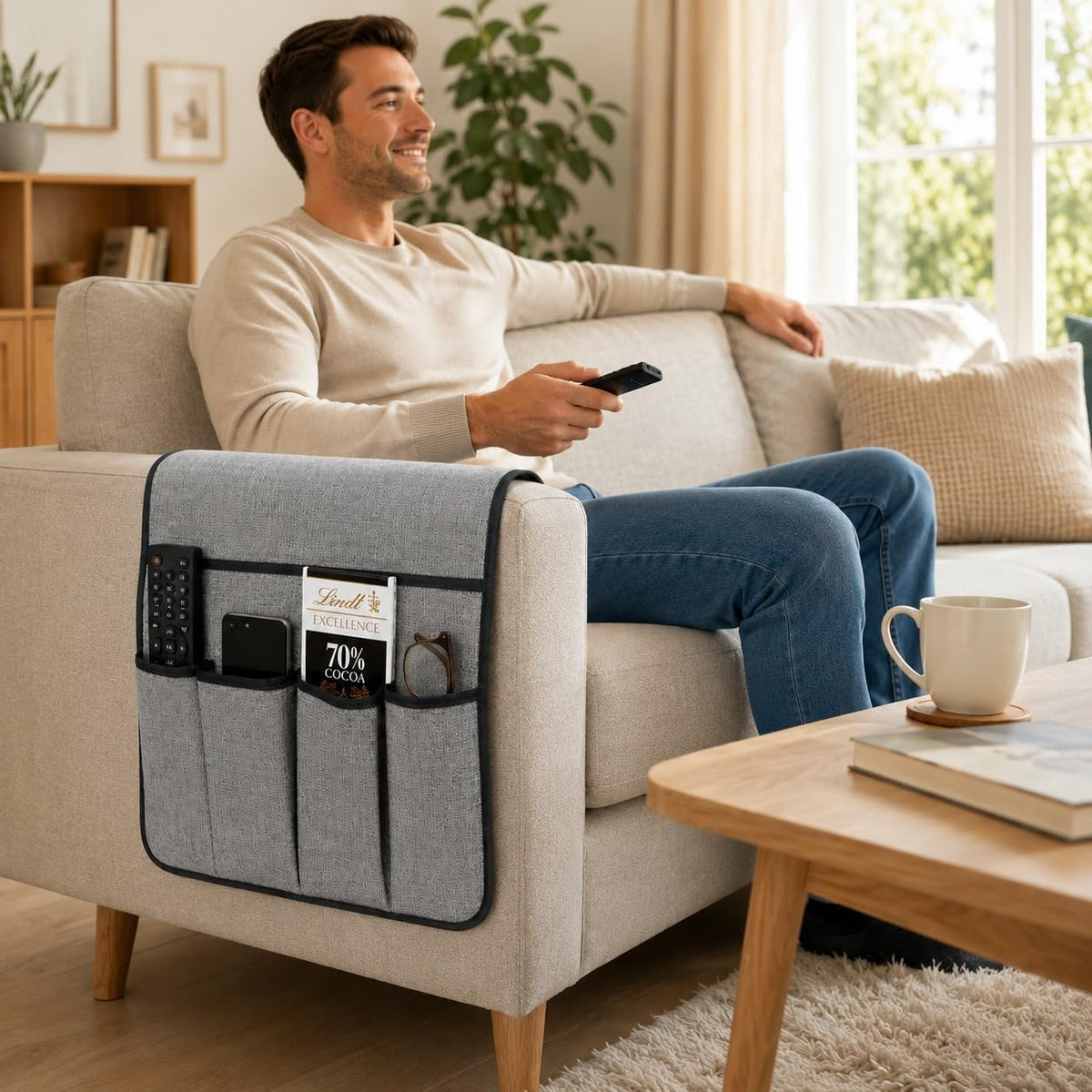 plastific Foldable Sofa Armrest Organiser with Multiple Storage Pockets