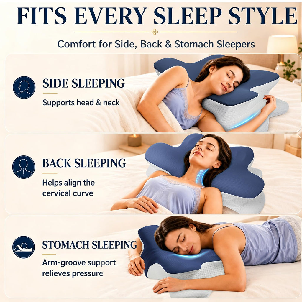 Hydomi Orthopaedic Cervical Pillow for Neck and Shoulder Pain Relief, Memory Foam Neck Support Pillow for Side, Back &Stomach Sleepers, Ergonomic Contour Bed Pillow with Armrest Design, Washable Cover