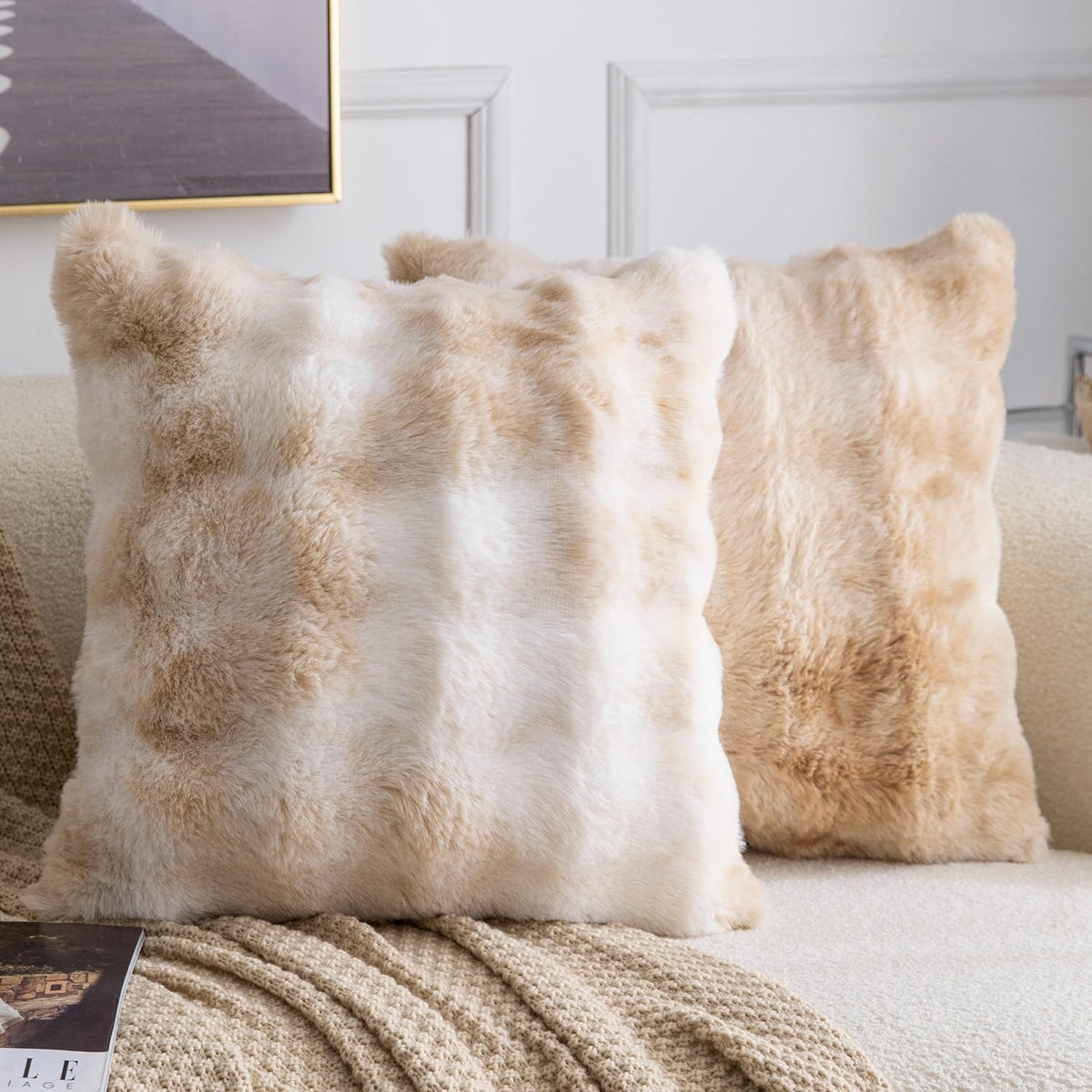 Madizz Pack of 2 Thick Plush Faux Wool Cushion Covers 45x45 cm Cream Soft Neutral Decorative Throw Pillow Covers Accent Boho Pillowcases for Couch Sofa Bedroom Pillow Shell