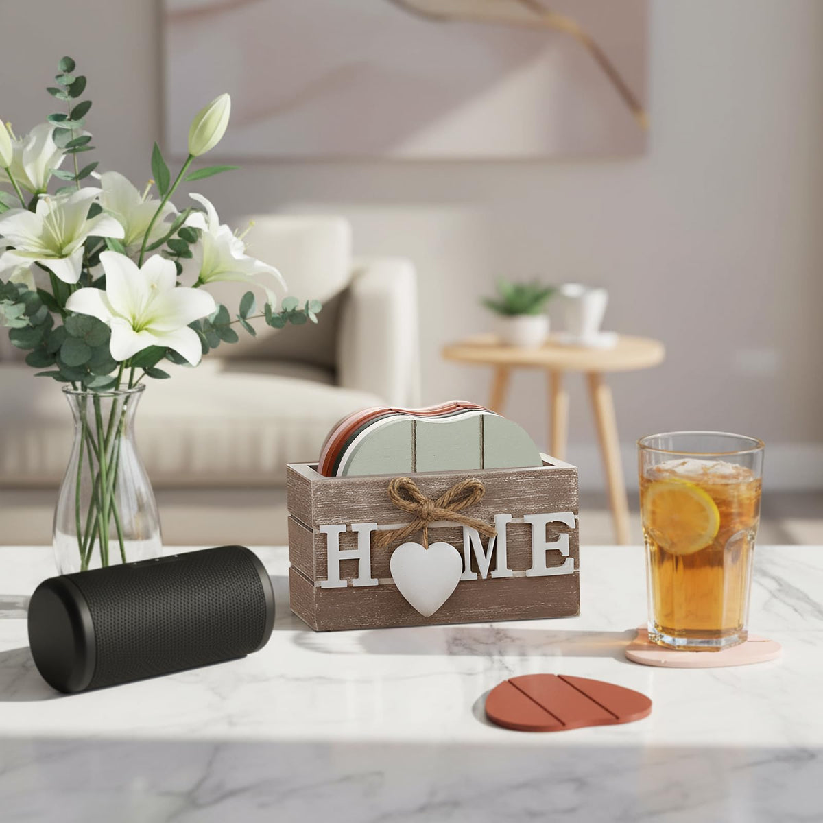 Patelai Set of 6 Wooden Heart Coasters House Warming Gifts, Home, Grey