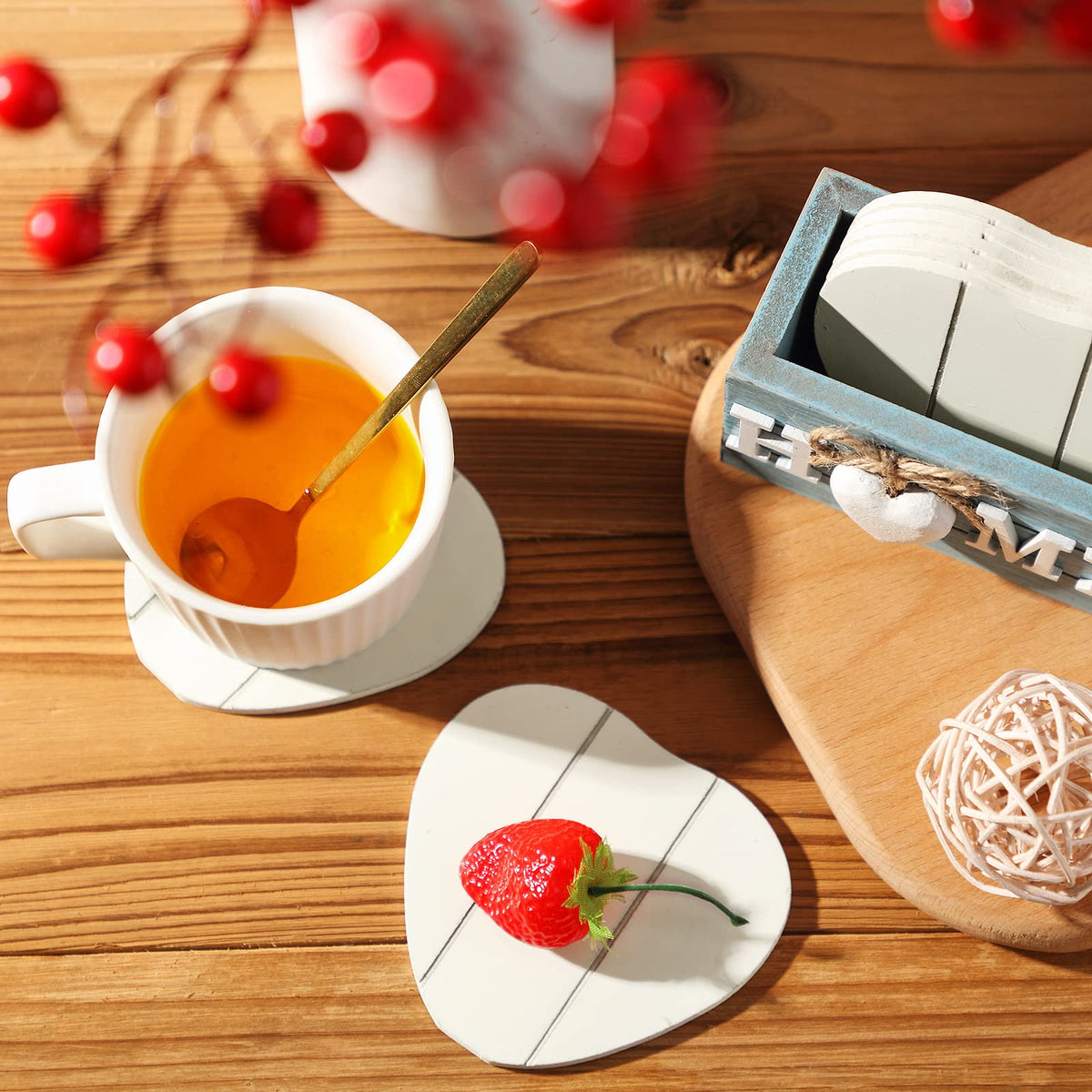 Patelai Set of 6 Wooden Heart Coasters House Warming Gifts, Home, Grey