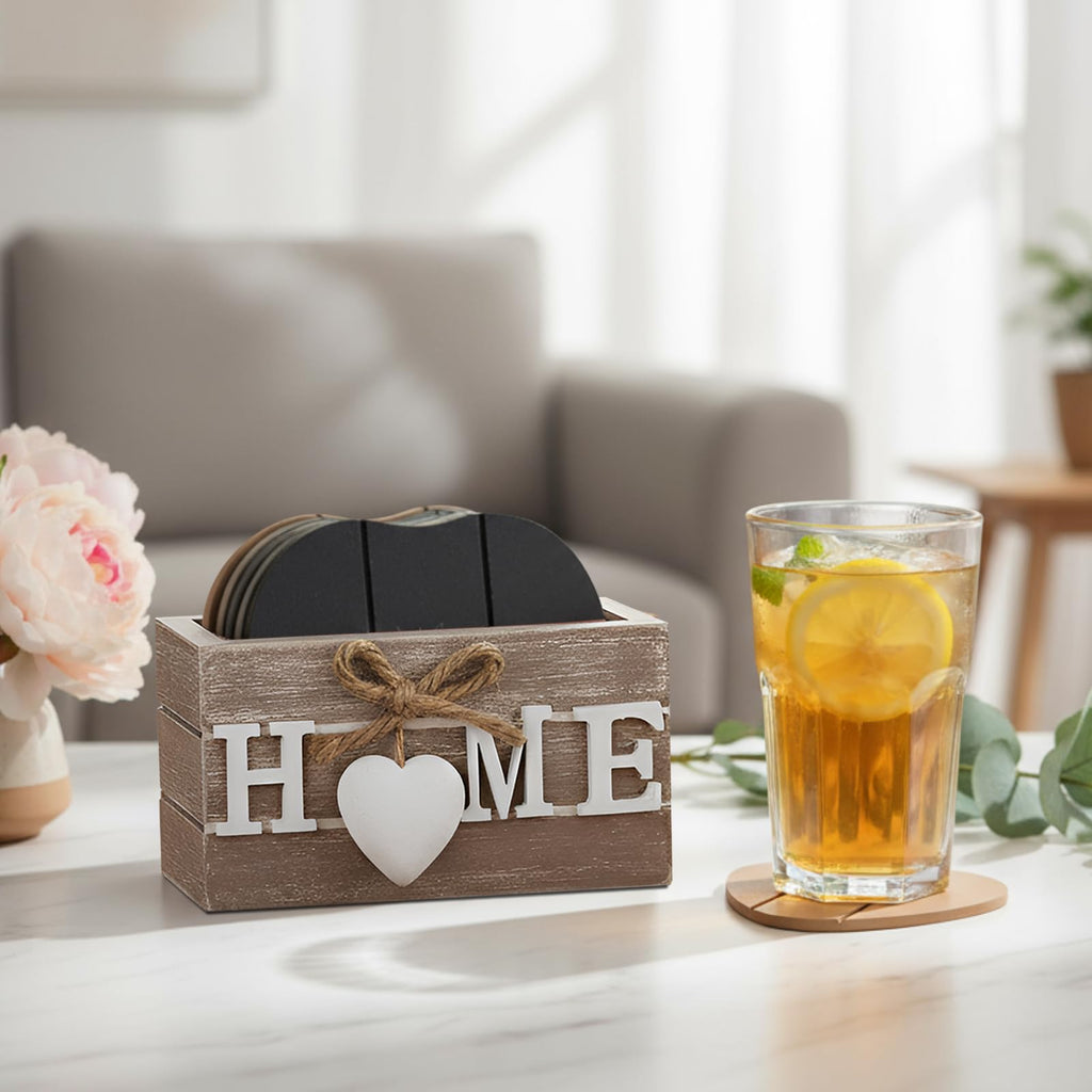 Patelai Set of 6 Wooden Heart Coasters House Warming Gifts, Home, Grey