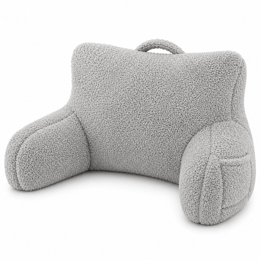 rejuvopedic Reading Cuddle Cushion – Natural, Super Soft Teddy Fleece Comfort Cushion with Pocket & Carry Handle