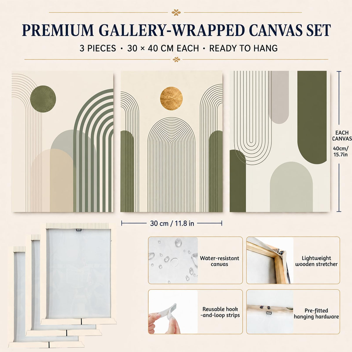 Soft Beige Floral Canvas Prints, Set of 3 Framed 12 x 16 Inch Wall Art