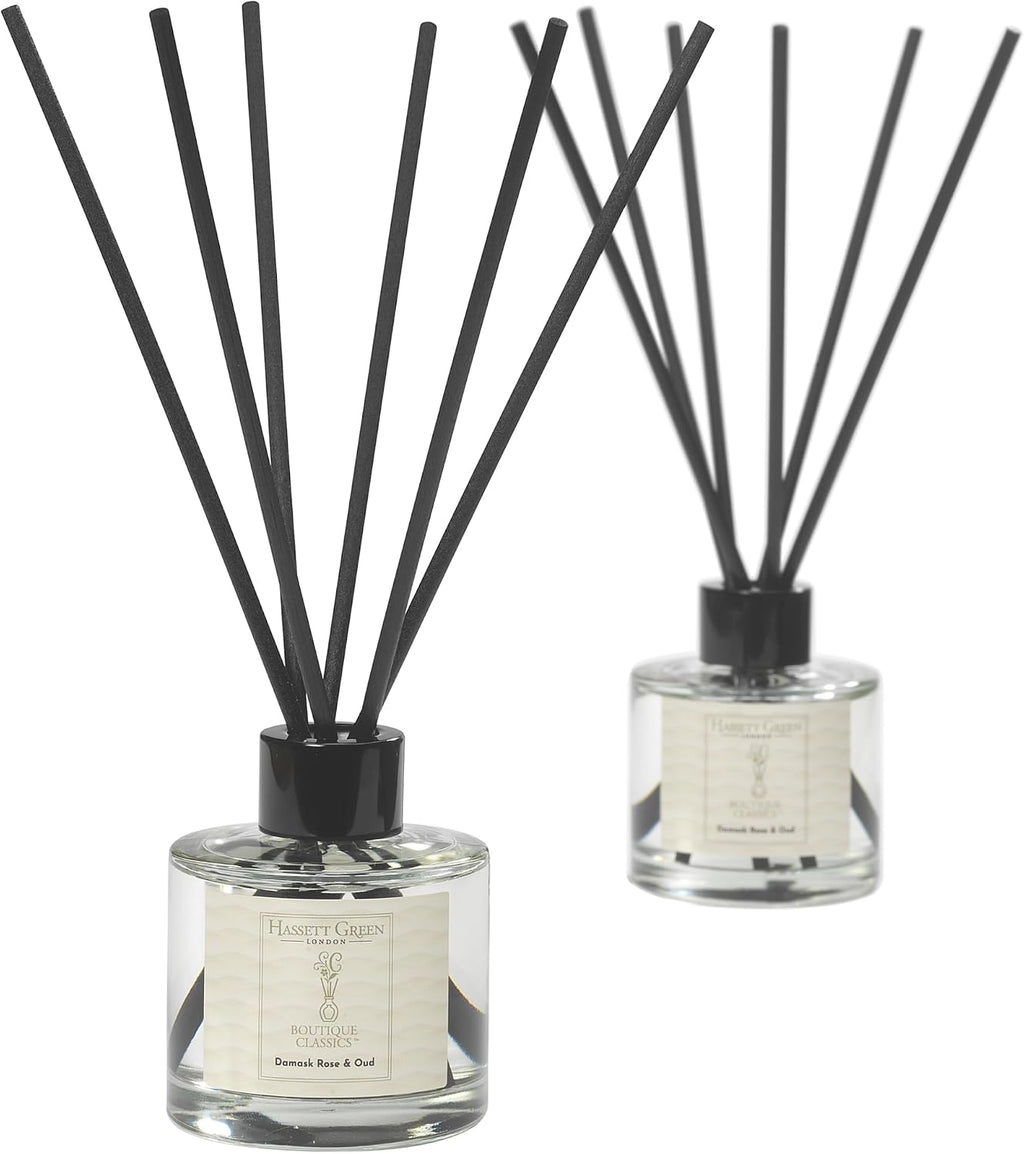 Hassett Green London Boutique Classics Damask Rose & Oud - Reed Diffuser Duo Set - 2 x 125ml - Reduced Packaging