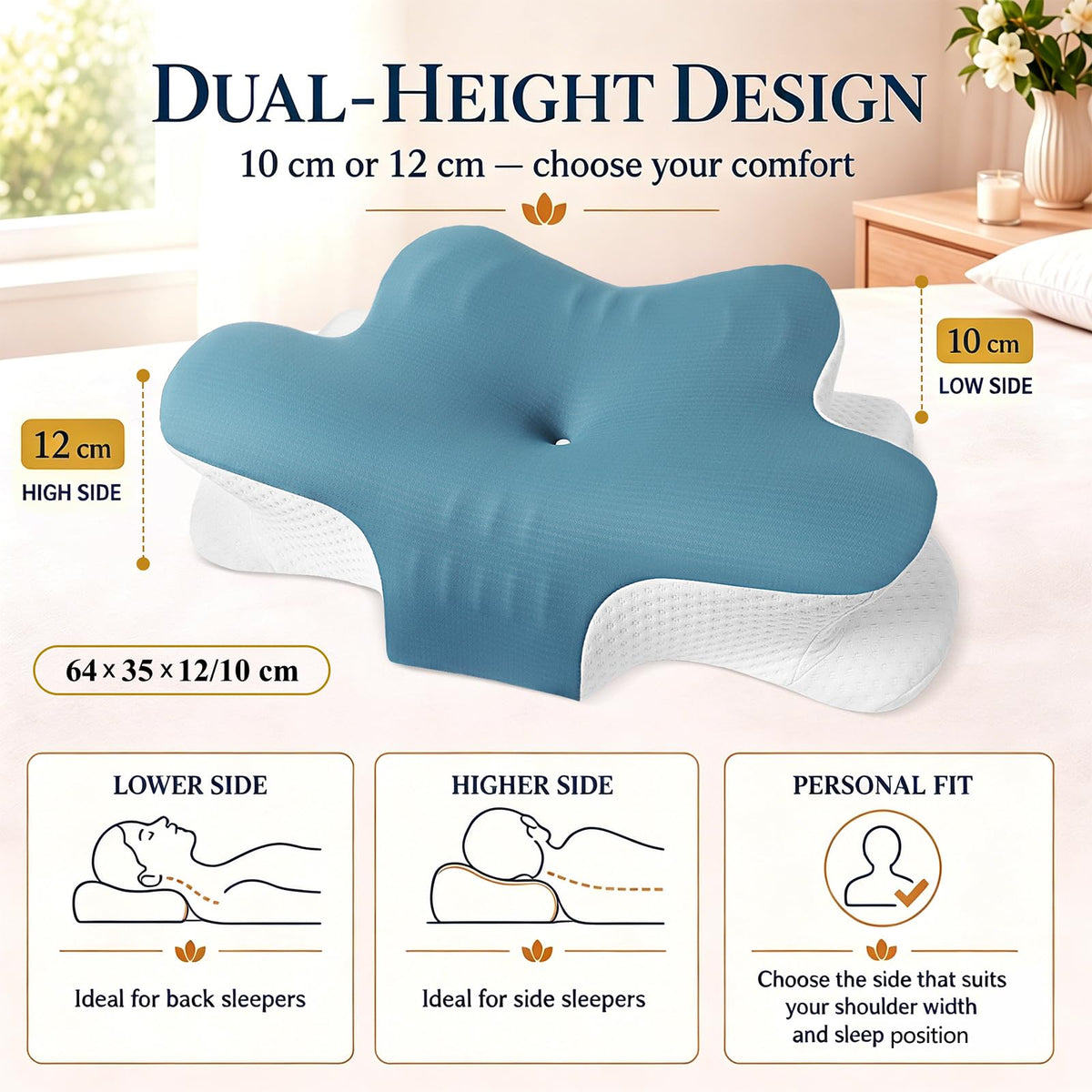 Hydomi Orthopaedic Cervical Pillow for Neck and Shoulder Pain Relief, Memory Foam Neck Support Pillow for Side, Back &Stomach Sleepers, Ergonomic Contour Bed Pillow with Armrest Design, Washable Cover