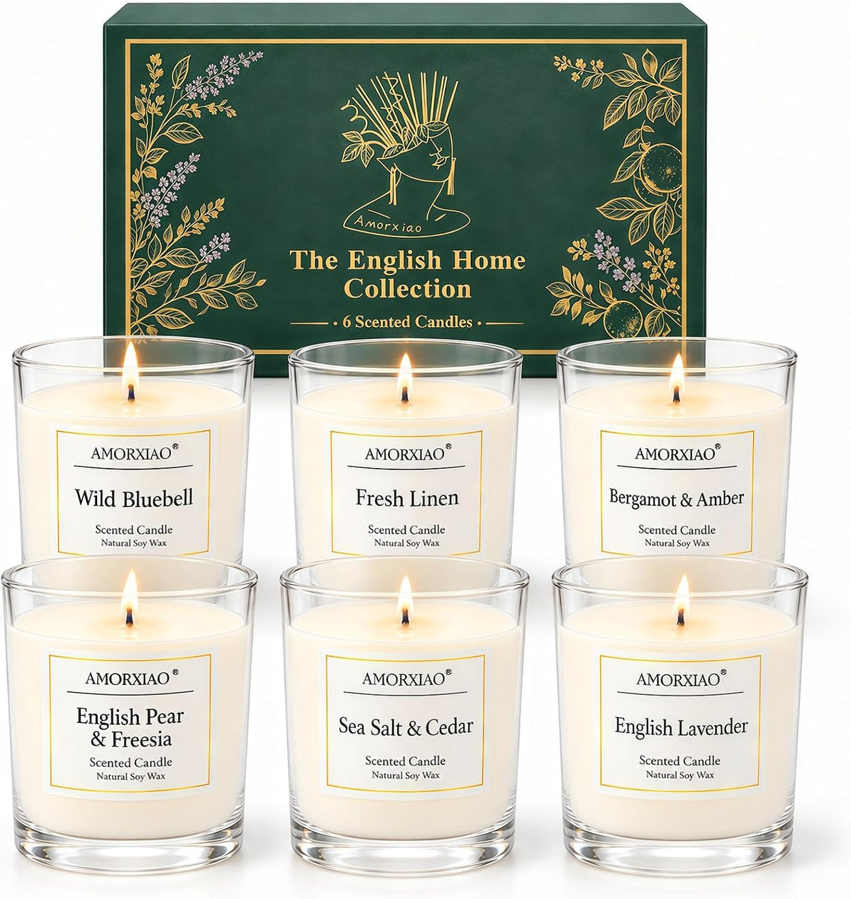 Yinuo Mirror Scented Candles Gift Set for Women, 6x100g Soy Wax, 6 Scents
