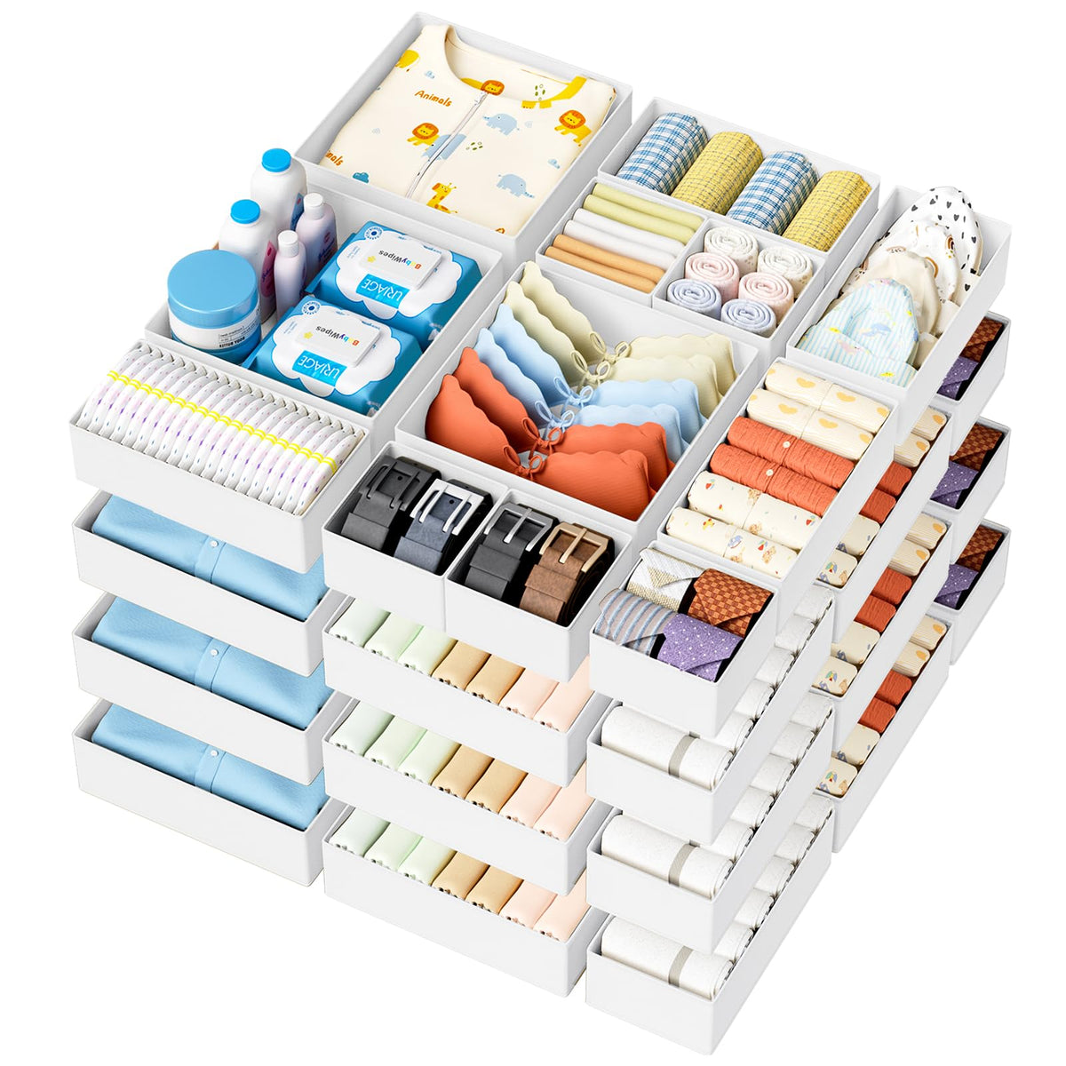 DIMJ 12 Pack Drawer Organisers Foldable Storage Box Fabric Drawer Dividers Wardrobe Storage Organiser Storage Cubes for Bras, Socks, Underwear, Ties, Scarves, Cosmetics