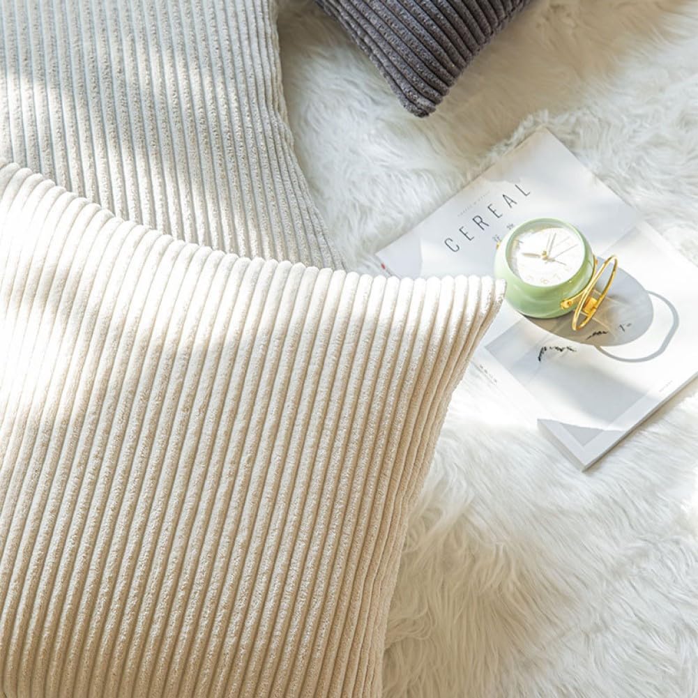 Set of 2 Corduroy Cushion Covers 40cm x 40cm,Soft Striped Square Pillow Case,Cushion Case with Invisible Zipper,Home Boho Decor Pillow Cases for Couch Sofa Bedroom,Living Room-Sage Green